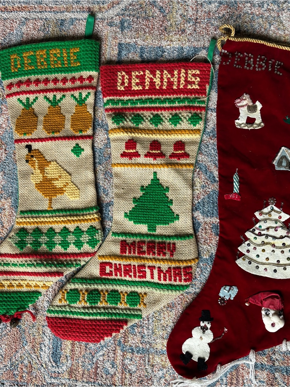 3 Vintage Embroidered Stockings